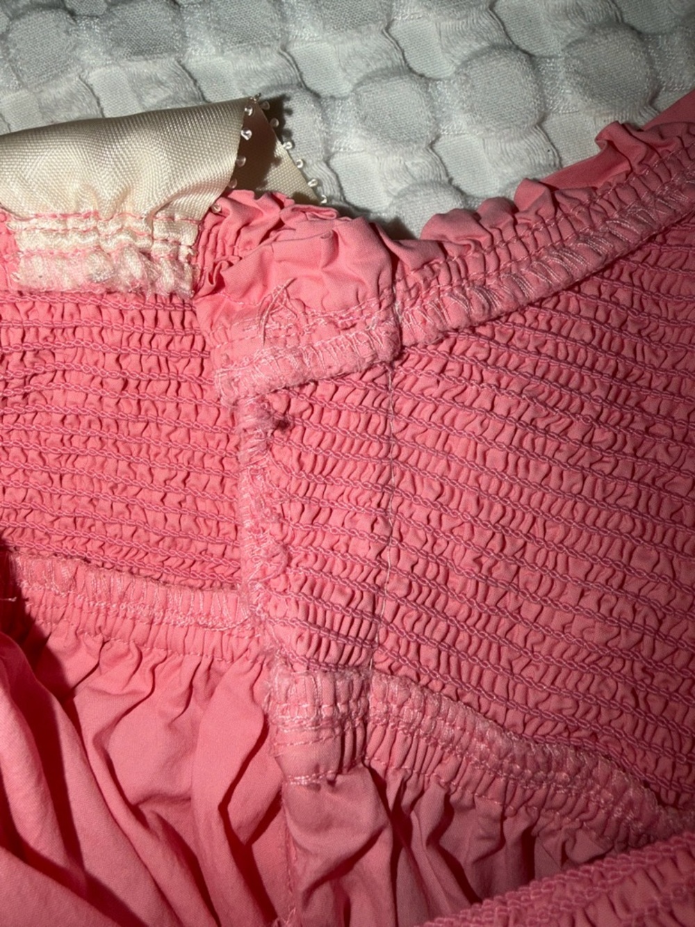 Lovelo Pink Smocked Tiered Midi Dress with Ribbon Straps - Picture 8 of 10